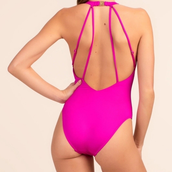 New!Trina Turk Bijuo Solids Plunge One Piece Swimsuit - Picture 3 of 13